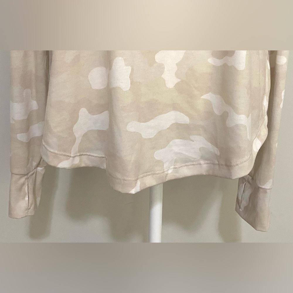 Zelos Womens XL Solid Beige White Camo Long Sleeve Crewneck Top Boho Streetwear - Picture 7 of 12